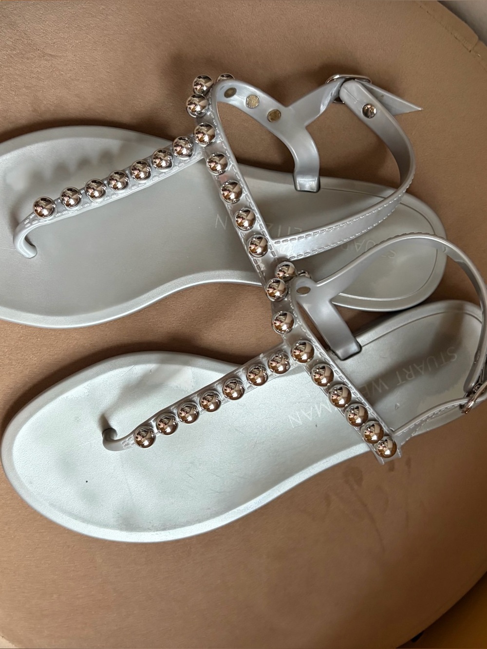 Stuart Weitzman silver  T-Strap Jeweled Sandals
